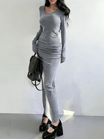 Slit Long Sleeve Bodycon Maxi Dress