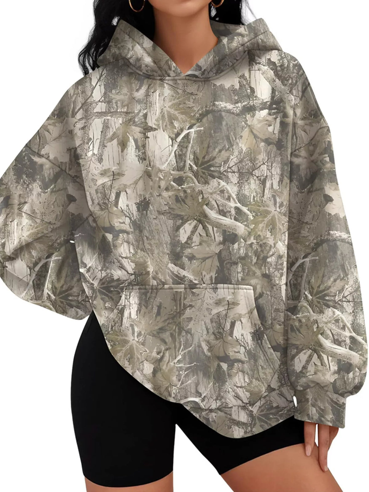 Printed Kangaroo Pocket Oversized Hoodie