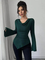 Cowl Neck Flare Sleeve Top
