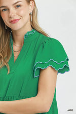 Umgee Scallop Flutter Sleeve Tiered Mini Dress