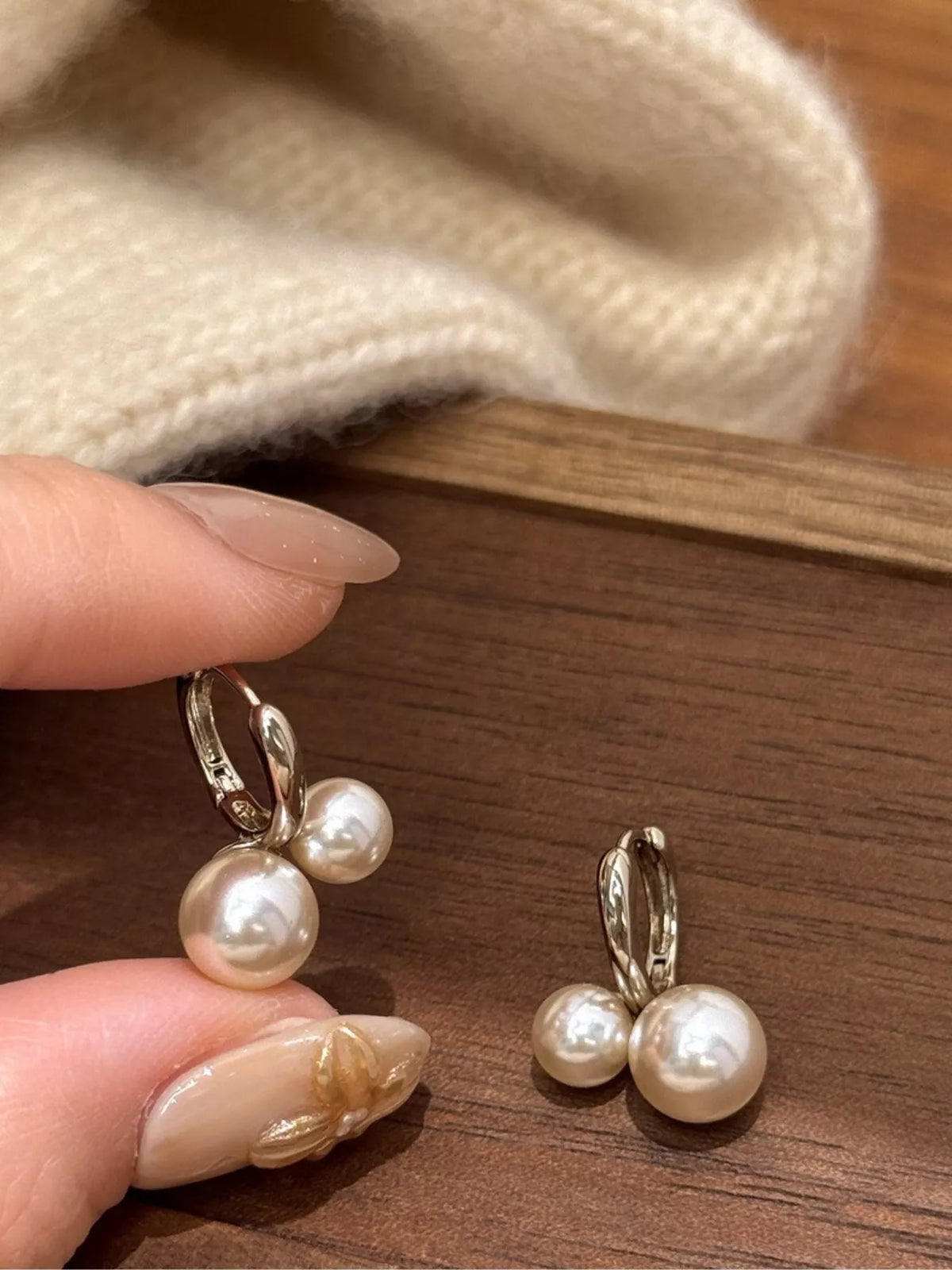 Double Pearl Hoop Earrings