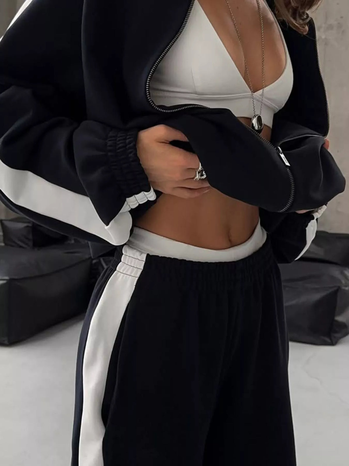 Zip Up Long Sleeve Outerwear and Pants Set
