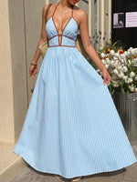 Striped Halter Neck Maxi Dress