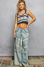 POL Floral Embroidered Cropped Crochet Cami with Scalloped Hem