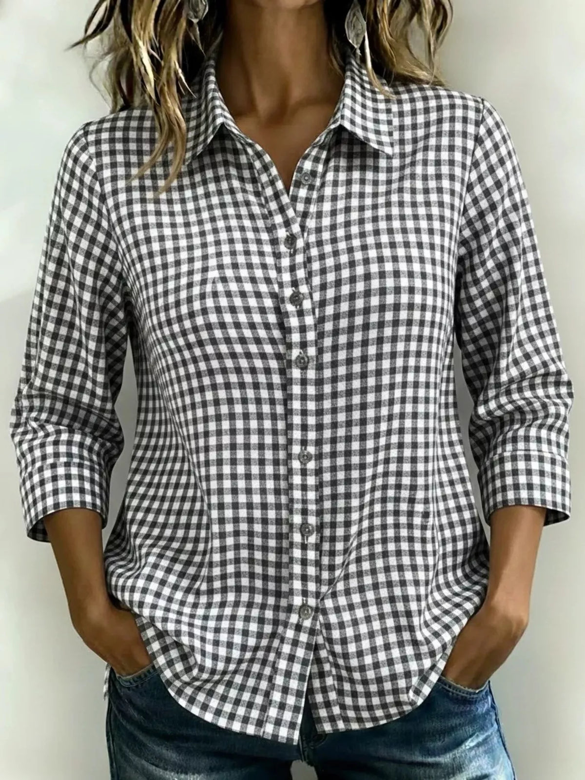 Full Size Plaid Collared Neck Button Up Shirt Plus Size