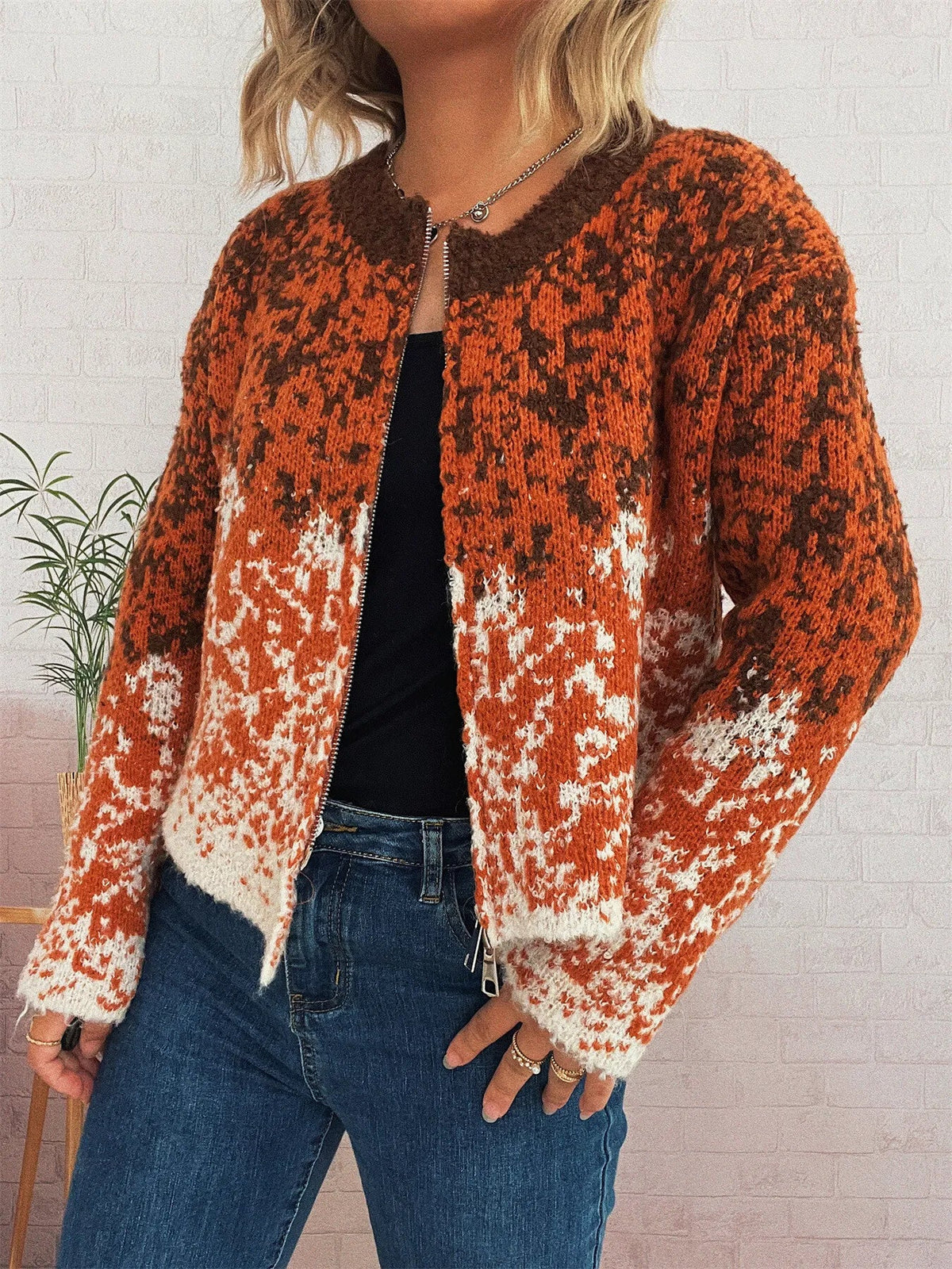 Asymmetrical Hem Zip Up Cardigan