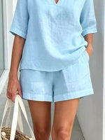 Full Size Half Sleeve Top and Shorts Set Plus Size