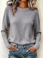 Full Size Scalloped Trim Crew Neck Sweater Plus Size