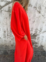 Full Size Slit V-Neck Balloon Sleeve Midi Dress Plus Size