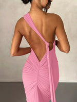 Backless One-Shoulder Ruched Bodycon Maxi Dress
