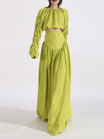 Ruched Long Sleeve Top and High Waist Skirt Set