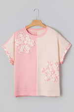 Color Block Flower Patched Loose T Shirt