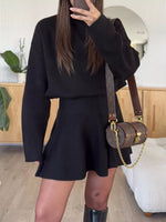 Turtleneck Dropped Shoulder Sweater and Skirt Set