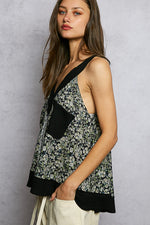 POL Floral V-Neck Tank with Front Pocket