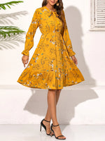 Ruffled Hem Floral Print Long Sleeve Dress