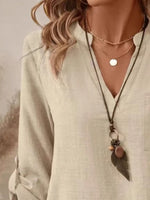 Casual Notched Roll-Up Sleeve Pocket Blouse
