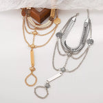 Multi Layered Chain Bracelet with Finger Ring