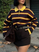 Striped Polo Collar Knit Sweater