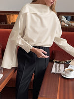 Asymmetrical High Collar Long Sleeve Blouse