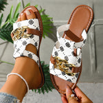 Chain-Decorated Patterned Slide Sandals