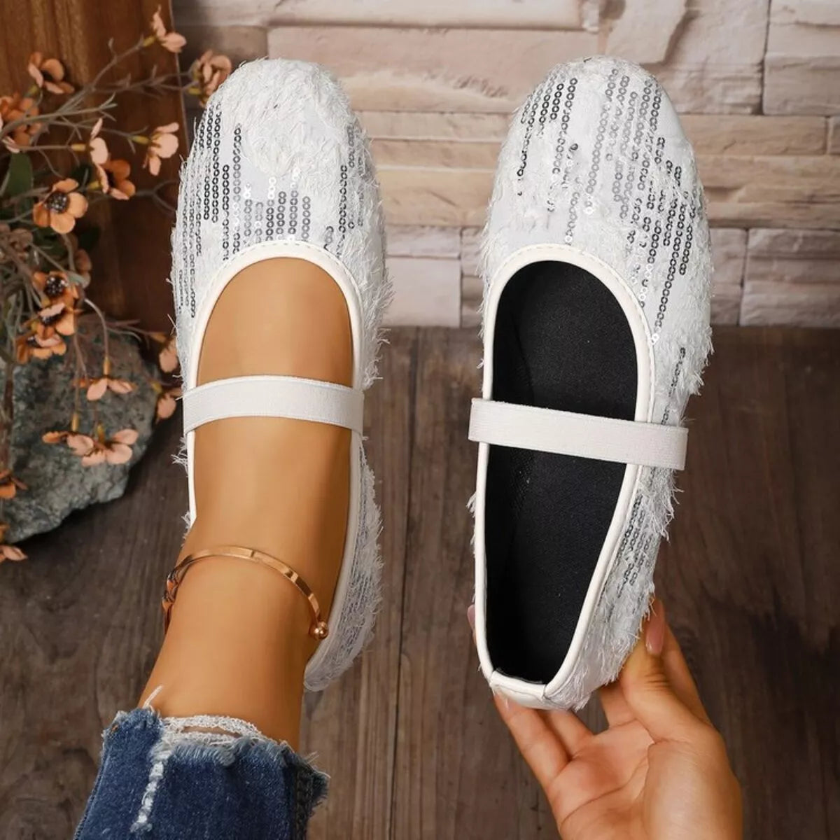 Sequin Round Toe Slip-Ons