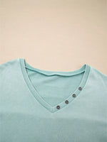 Mineral Wash Exposed Seam Buttoned V Neck Top