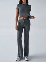 Round Neck Short Sleeve Top and Pants Set
