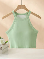 Ribbed Grecian Neck Cropped Tank with Chest Pads