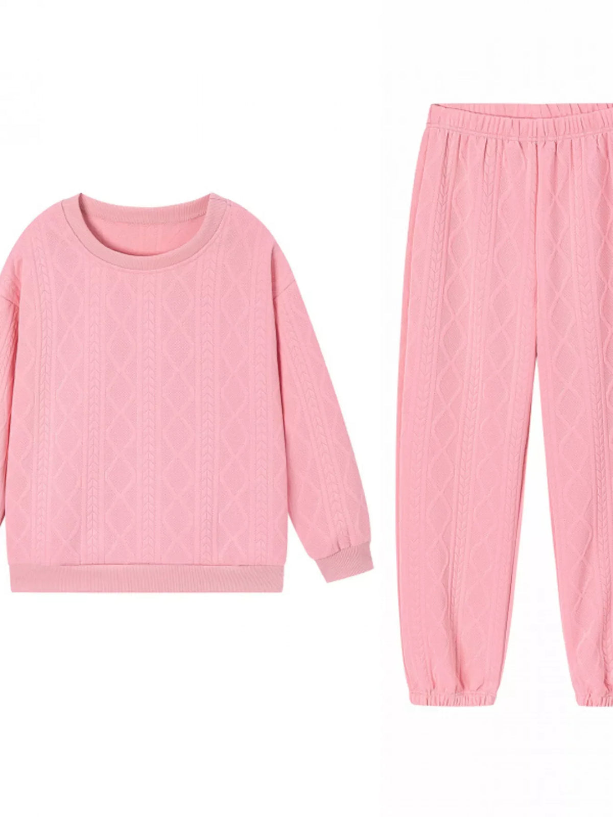 Texture Round Neck Top and Pants Set