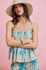 SO ME Palm Tree Smocked Bodice Adjustable Cami Top