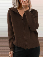 Full Size Ribbed Knit Zip-Up Outerwear Plus Size