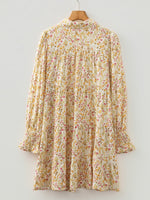 Floral Print Frilly Trim Smocked Cuff Long Sleeve Loose Shirt Dress