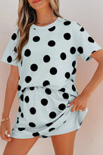 Polka Dot Short Sleeve Top Casual Skort 2pcs Outfit
