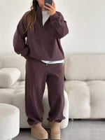 Quarter-Zip Top and Wide-Leg Sweatpants Set