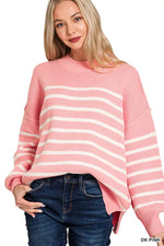 Zenana Exposed Seam Striped Oversized Sweater
