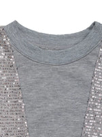 Sequin Round Neck Dropped Shoulder Sweatshirt