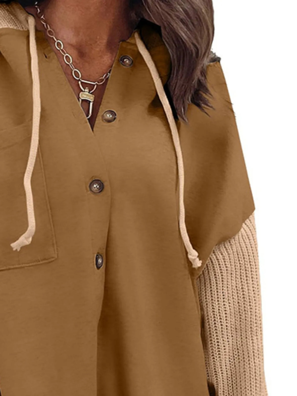 Drawstring Button Front Hoodie