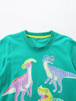 Children's Dinosaur Print Crew Neck Short Sleeve T-Shirt