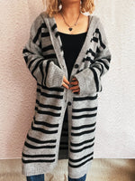 Striped Open Front Hooded Cardigan
