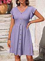V-Neck Ruffled Cap Sleeve Dress