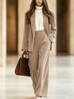 Velvet Blazer and Wide-Leg Pants Two-Piece Set