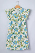 Floral Print V Neck Triple Ruffle Short Sleeve Shift Mini Dress