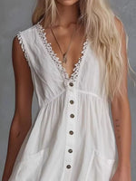 Sleeveless V-Neck Mini Dress with Pockets