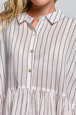 POL Striped Gathered Waist Woven Shirt Dress