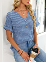 Ribbed Knit Short Sleeve T-Shirt