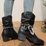 Braided Detail Western Boots with Block Heels
