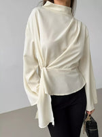Ruched Mock Neck Long Sleeve Blosue