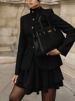 Elegant Stand Collar Blazer and Mini Skirt Set
