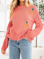 Pumpkin Embroidered Thanksgiving Holiday Sweater
