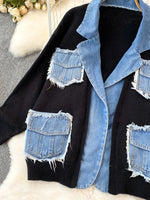 Raw Hem Denim Pocket Patchwork Cardigan